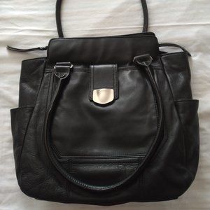B.MAKOWSKY women Genuine Leather Black Satchel/handbag Large 15"x13'x4" 2handles